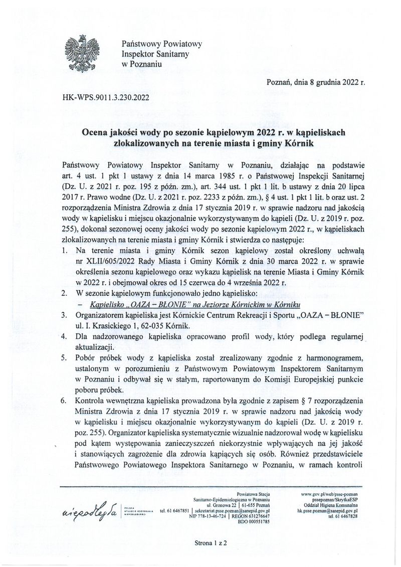 OCENA ROCZNA KĄPIELISKO - 2022